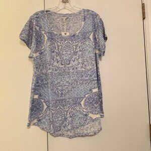 NWT Lucky Brand Size XL Light Blue Print Cap Sleeve Cotton Bohemian Shirt